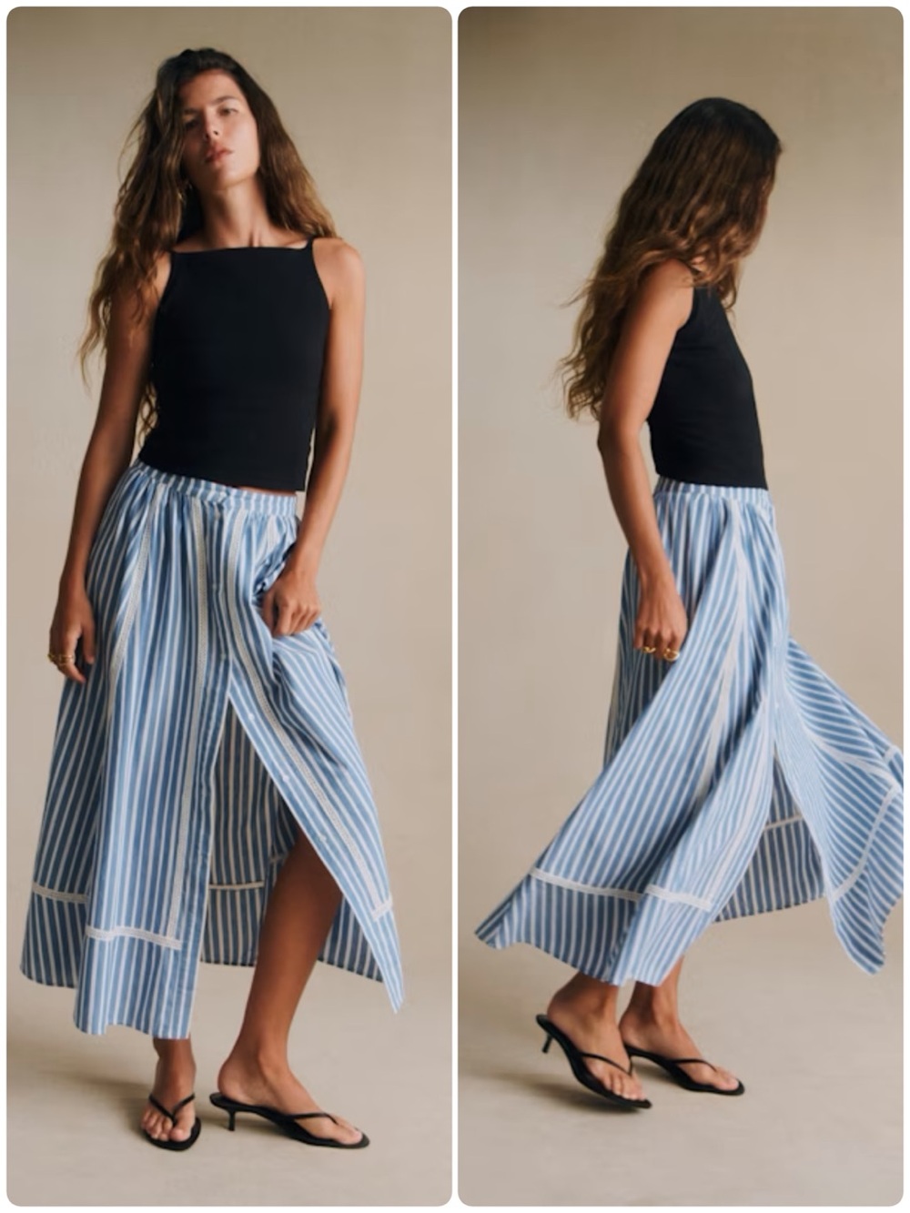 Sezane Nikita Skirt Blue and White Stripes with Embroidery Size 40 US 8